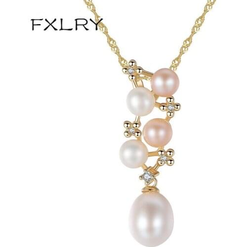 FXLRY Original Design Freshwater Pearl Geometric Pendant Necklace For Women Fashion Jewelry