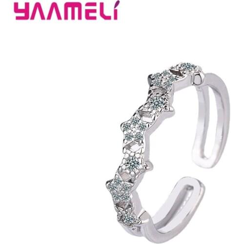 New 925 Sterling Silver Fashion Adjustable Open CZ Stars Ring For Women Temperament Jewelry Accessories Gift