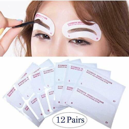 12/24 Pairs Eyebrow Stencil Stickers Eyebrow Drawing Card Template DIY Makeup Tools S55