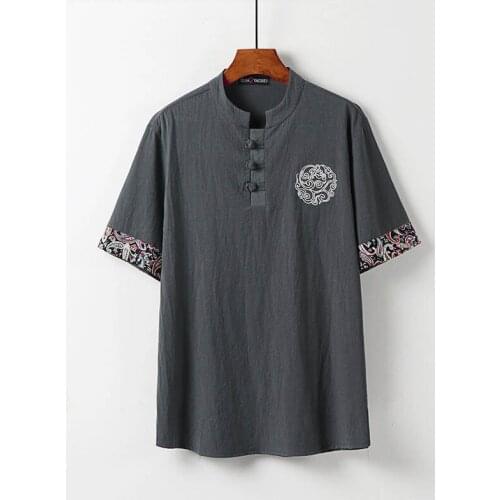 150Kg Bust 158cm Plus size mens summer Chinese style embroidery T-shirt 6XL 7XL 8XL 9XL 10XL 11XL loose linen short-sleeved top