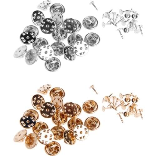 20pcs DIY Brooch Round Clasps Pin Tie Tacks Blank Pins with Clutch Back Sliver