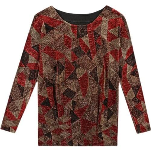 2021 Spring & Autumn Woman Geometric Graphic Printing O-Neck Plus Size Long Sleeves Shirt