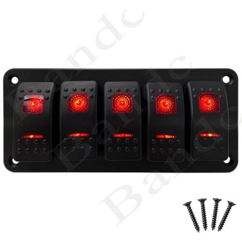 5 Gang Pre-wired Rocker Switch Panel with Dual Led Light Switches for Car Boat Dashboard Marine Vehicle Bus, 12V 24V, Auto Part