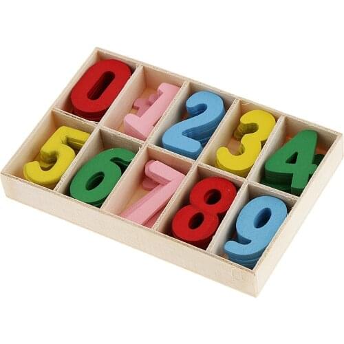 60pcs Colorful Mini Wood 0-9 Arabic Number, Embellishment with Wood Storage Tray for Kids Educational Toys Games home decoration