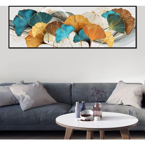 Abstract Ginkgo biloba Leaf Canvas Painting Yellow Green Blue Plant Leaf Poster Wall Art Prints Living Room Decor Home Decor