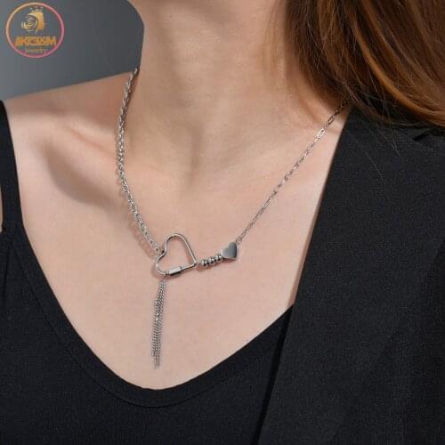 Akizoom Lovely Stainless Steel Chain Necklaces Double Heart Pendant Choker Necklace for Women Girls Exquisite Jewelry Party Gift