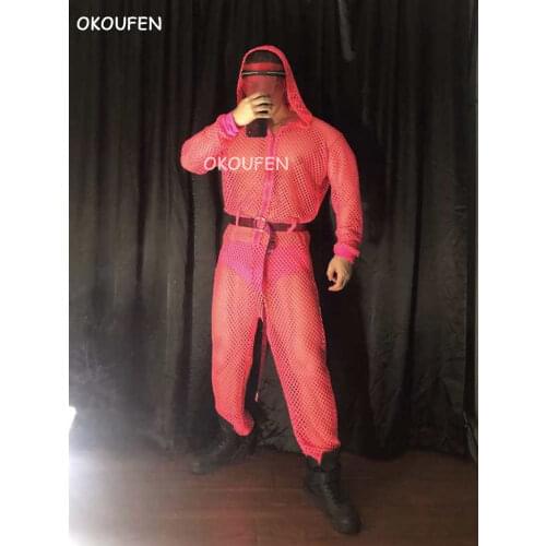 Bar and nightclub men and women ds party girl labor day fluorescent hollow one-piece work clothes