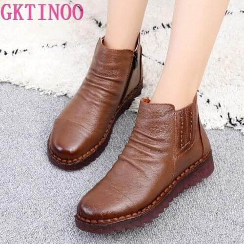 GKTINOO 2020 Fashion Winter Women Shoes Woman Genuine Leather Flat Ankle Boots Women Waterproof Wedge Warm Boots