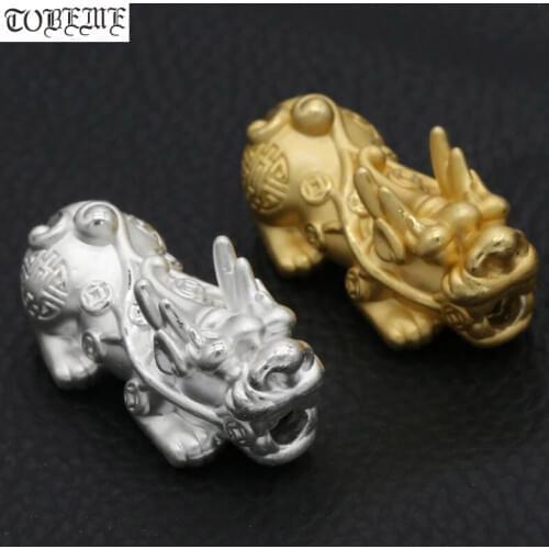 3D 100% 999 Silver Pixiu Beads Real Pure Silver Fengshui Lucky Pixiu Beads Wealth Piyao Beads Good Luck for Wealth DIY Bracelet