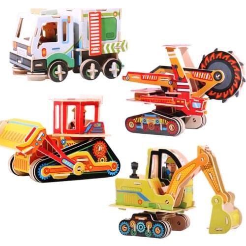 Wooden 3d three-dimensional puzzle boy educational toys children hand-assembled model car Kids Gift Assemble Toy DIY Game
