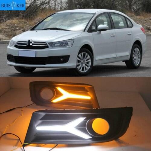 For Citroen C-Quatre 2012-2018 with Dynamic moving yellow turn signal LED DRL daytime running light+Front fog light