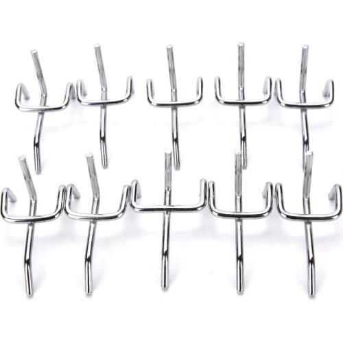 10 Pcs Metal Peg Board Hooks Board Wall Retail Display Shop Peg Slat Walling Home Hanger Chrome 5cm Stainless steel