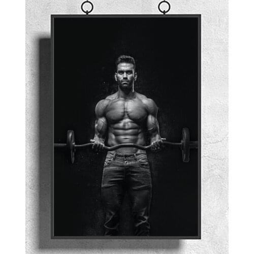 Fitness Bodybuilding Man Strong Muscles Exercise 2 Wall Sticker Silk Fabric Poster Art Indoor Decor Bright