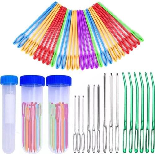 LMDZ Bent Tip Tapestry Needles- Crochet Plastic Large Eye Blunt Needles Yarn Sewing Needles Set For Knitting Crochet