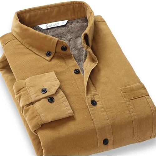 2017 Winter Autumn Man Warm Thick Long Sleeve Wine Red Corduroy Shirt Blouse , Mens Male Slim Fit 4xl Cardigan Blouses Shirts