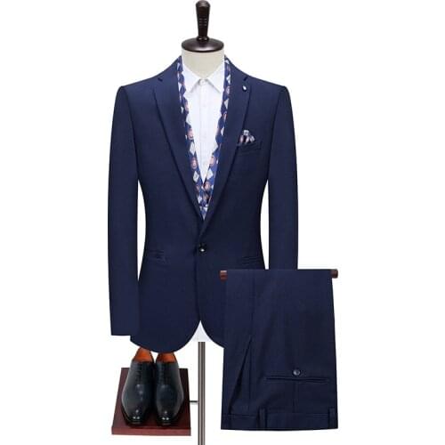 Men Suits Business Office Work Daily Life Party Prom Banquet Suit Wedding Groom Two Pieces Single Breasted 1 Button Royal Blue