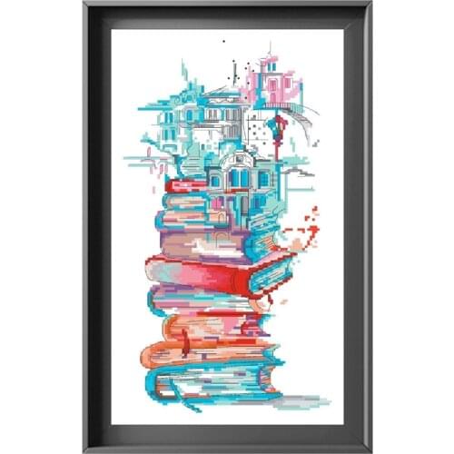 Book city cross stitch kit cartoon pattern 18ct 14ct 11ct white fabric cloth cotton thread embroidery DIY handmade