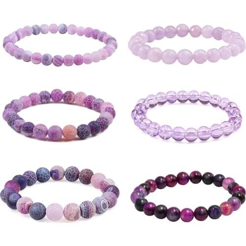 Charm Purple Agates Natural Weathered Gem Stone Bead Strand Women Stretch Bracelet Reiki Yoga Jewelry Best Friend Gift Pulseras