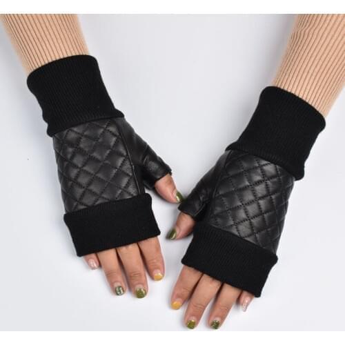 Autumn Winter Mens Genuine Leather Fingerless Gloves Short Paragraph Half Finger Driving Male Sheepskin Gloves