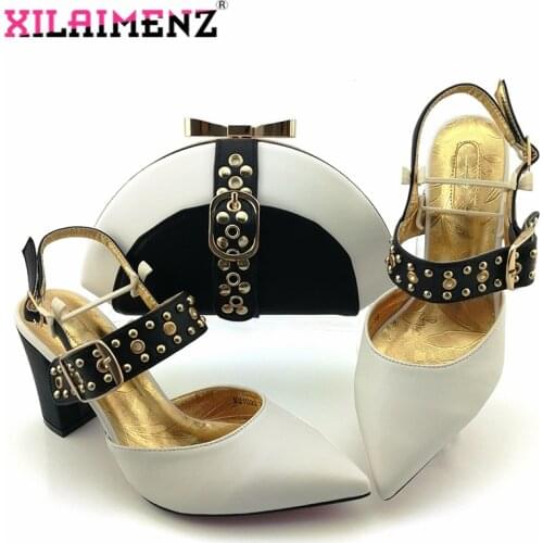 Sexy Ladies African Shoes With Matching Bags Set Italian Womens Party Shoes and Bag Sets White Color Women High Sandals