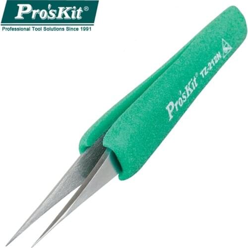 Proskit TZ-212N Anti-static ESD Stainless Steel Tweezers Maintenance Tools Industrial Precision Repair Straight Tip Tweezers