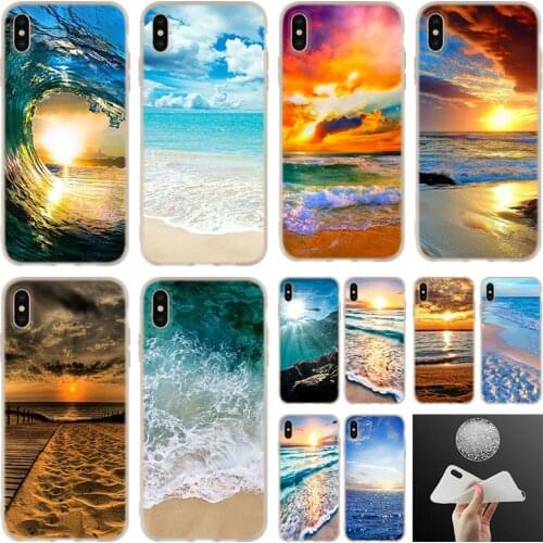 Clear Sea Sky Sandy beach sunset silicone Soft Case Cover For iPhone 12 11 Pro 7 8 Plus XR XS Max 5 5S SE 6 6s Funda Mini