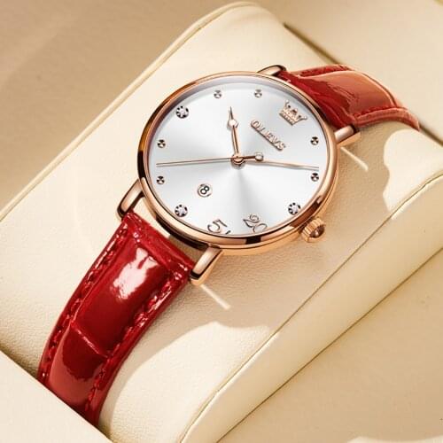 Luxury Brand OLEVS Rose Gold Watches For Women Quartz Wrist watch Fashion Ladies Waterproof Watch High-quality Leather Clock