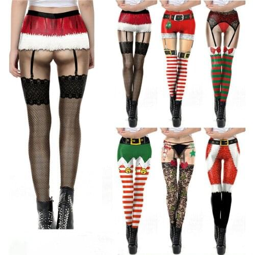 S-XL Fashion Women Sport Pants Printed Christmas High Waisted 3D Pants Fitness Workout Run Gym Funny Stripe Xmas Trousers Casual