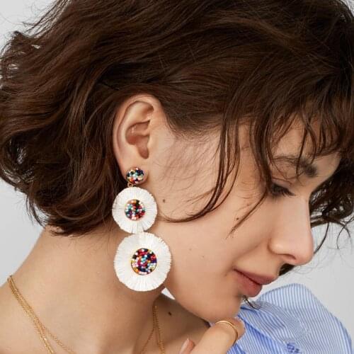 LUNA CHIAO Fashion Fall Color Triple Disc Fringed Tassel Drop Statement Earrings for Women
