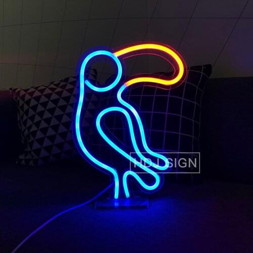 Parrot LED Neon Light USB Rechargeable Suitable For Children Bedroom Bar Store Christmas Party Desk Decor Light Table Lamp