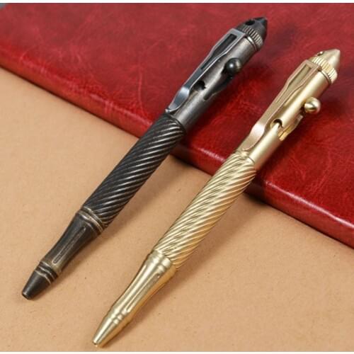 Solid Handmade Brass Gel Ink Pen Retro Twist Pattern Bolt Action Writing Tool