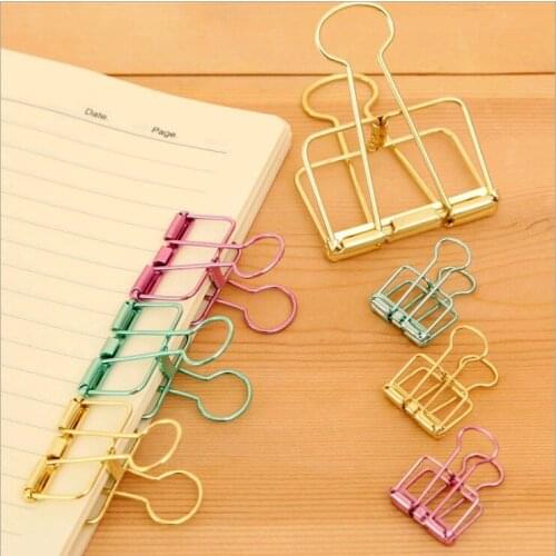 1pcs Simple metal hollow office file dovetail clamp Color paper clip Hand account tail clip Large and medium sized
