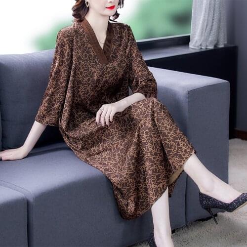 2021 Vintage Casual Leopard Print Mulberry Silk Satin Dress Spring Summer 4XL Plus Size Midi Dress Women Elegant Loose Vestidos