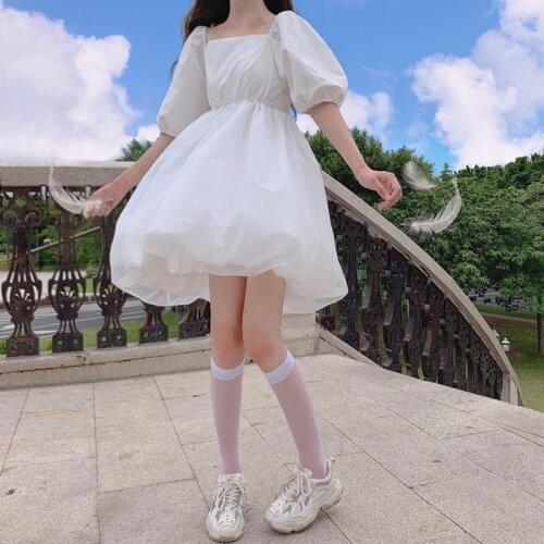2020 Summer New Korean Waist Hugging Slim Temperament Hipster Mesh Fluffy Dress Women renaissance sweet lolita dress