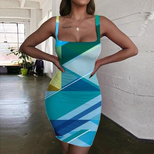 Giyu Brand Colorful Dress Women Geometry Halter Sleeveless Pattern Ladies Dresses Psychedelic 3d Print Womens Clothing Party New