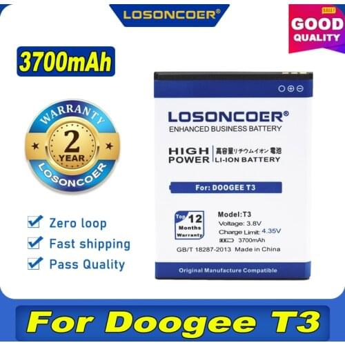 100% Original LOSONCOER 3700mAh Battery For Doogee T3 Mobile Phone Battery