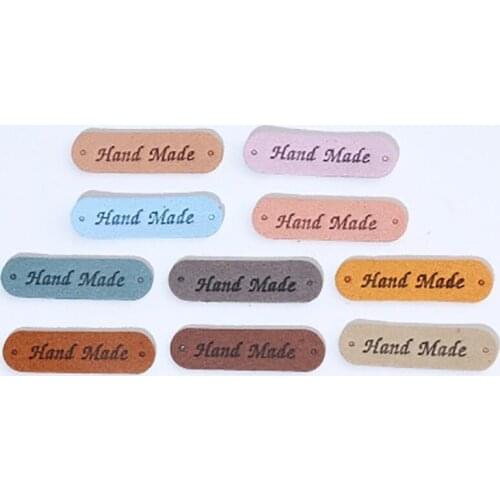 20Pcs Hand Made With Love Labels Sew Tags For Clothes Handmade PU Leather Labels DIY Hats Bags Sewing Tags Garment Accessories