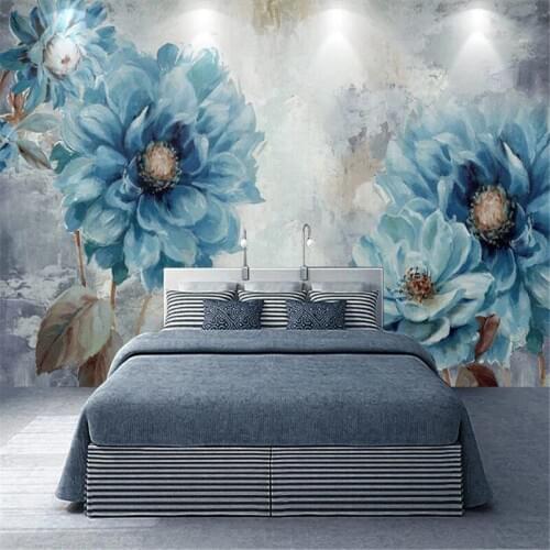 Custom 3D Wall Murals Wallpaper Hand Painted Oil Painting Blue Flowers Study Living Room Bedroom Background Photo Decoration