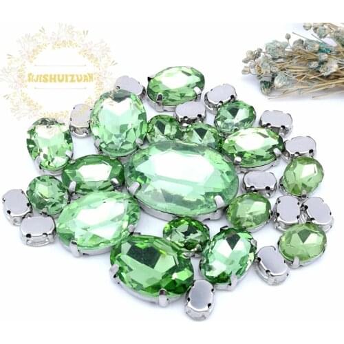 5 SIZES 30PCS Free shipping! Light green oval shape Glass Crystal sew on rhinestones with calw Diy wedding decoration