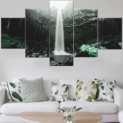 5 Pieces Wall Art Canvas Painting Charcoal Waterfall Landscape Poster Home Decoration Pictures Modern For Living Room