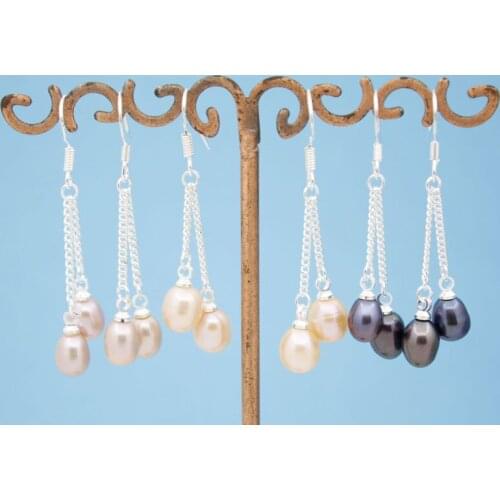 6mmX8mm Pearl Drop Dangle Earring Hook White Pink Purple Black Teardrop Chain Choose Color