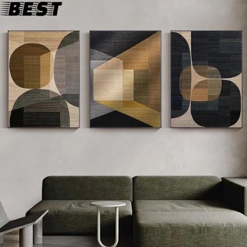 Abstract Colors Combination Canvas Print Paintings Brown Geometric Poster Modern Wall Art Pictures for Living Room Office Decor