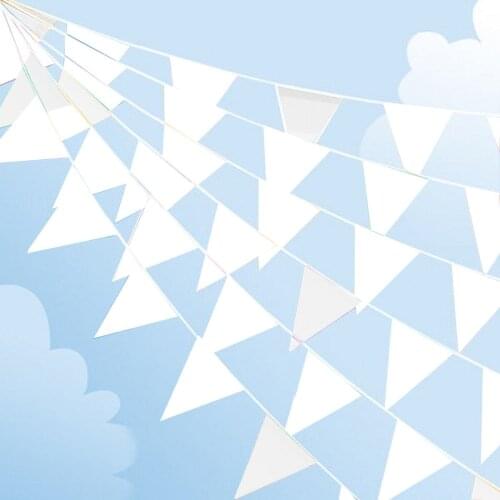 High Quality White Garland Bunting Flags Wedding Decoration Silk Fabric Banners Wedding Party Decoratio Bridal Shower Bunting