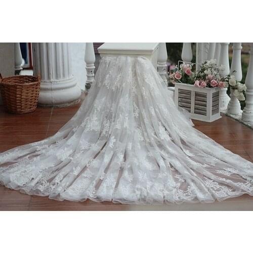 Free shipping ivory High-end luxury Vintage gold Embroidered Lace Fabric with floral , Wedding Gown Lace Fabric