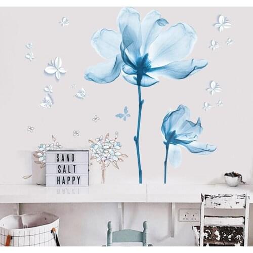 Large 3D Blue Flowers Wall Stickers Bedroom Living Room Decor DIY Wedding Scene Layout Room Decor Wall Decals Art Poster