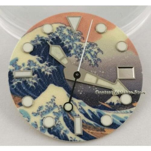 1Set Goutent 28.5mm Sterile Watch dial + Watch hands Needle C3 Super Green Luminous Dial fit NH35 Movement