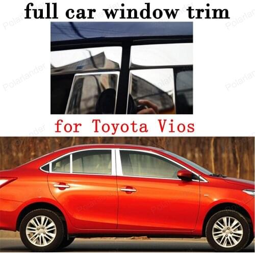 Full Window Trim Decoration Strips Car Exterior Accessories for Toyota Vios Stainless Steel with column