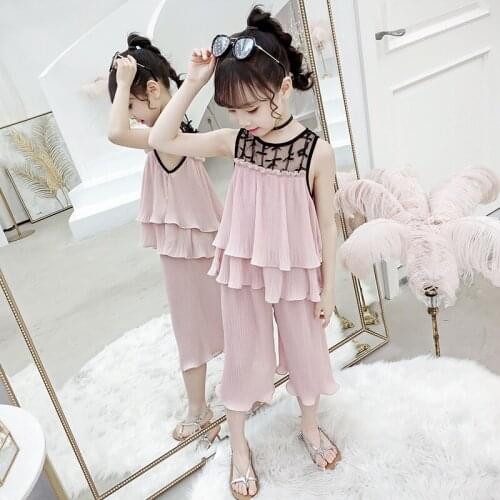 Childrens wear girls chiffon summer suit in the big children Korean version of wide-legged pants fashionable little girl set