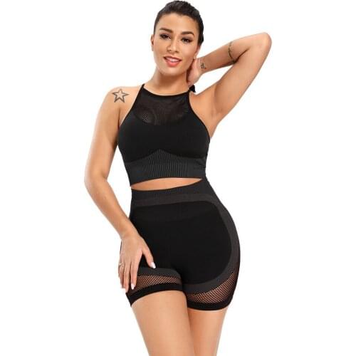 Stretchy Slim Sport Pants And Bra Seamless Women Yoga Set Workout Shirts Gym Clothing Short Crop Top High Waist Running Leggings