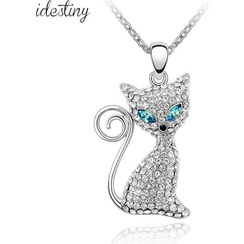 IDESTINY High Quality Austrian Crystal Cat Pendant Necklace Cute Jewelery Nickel Lead Free Jewelry for Women Holiday Gifts